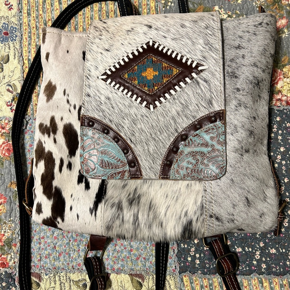 Myra Bag Backpack Western Cowhide Purse
